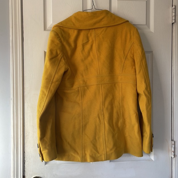 DKNY yellow pea coat tench soft winter cold single breasted elegant coat size 8 - Picture 6 of 16